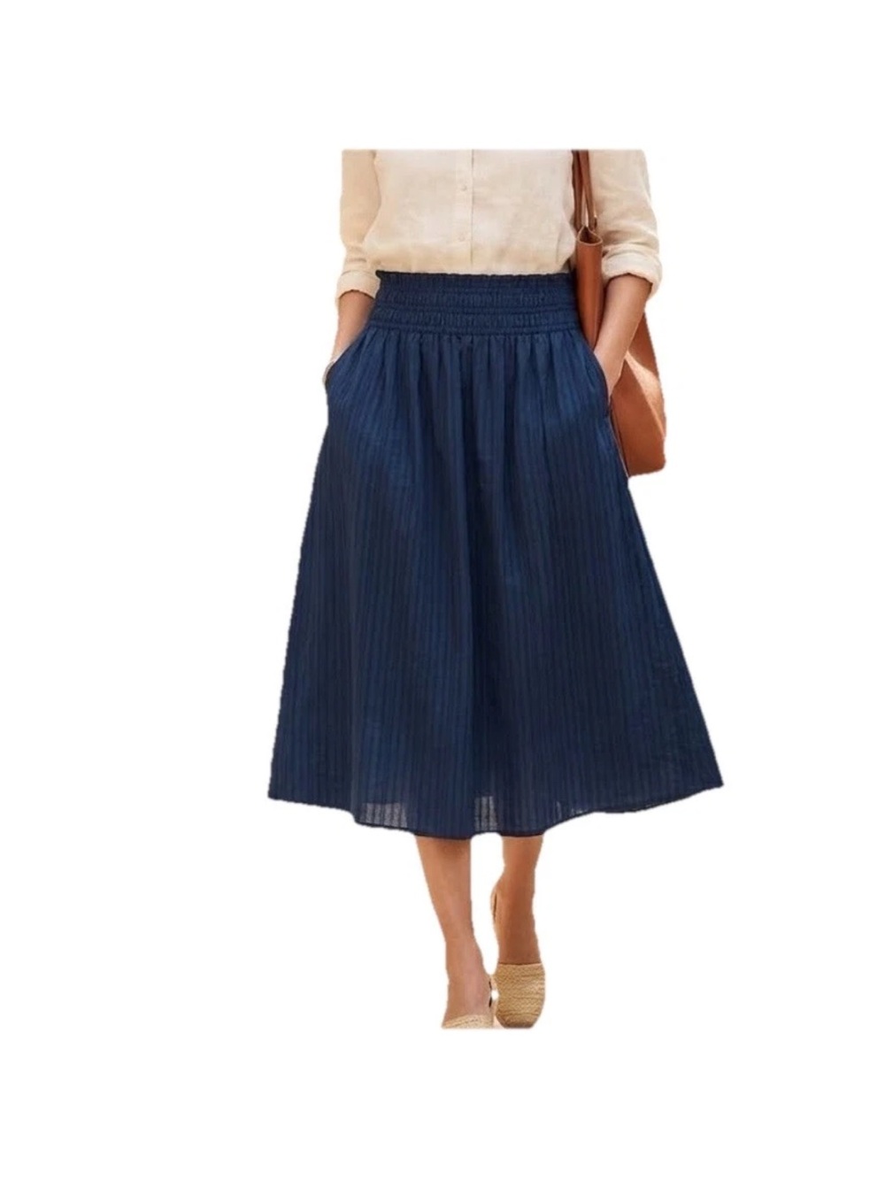 Old Navy Navy Pleated Smocked-Waist Midi Skirt